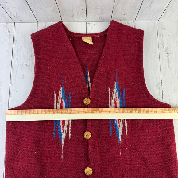 VTG Molina Red Wool Chimayo Handwoven Button Vest Mexico Navajo Size XL Unisex - Picture 11 of 16